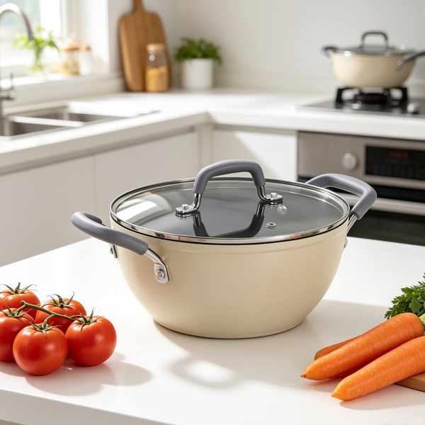 Tramontina Velo Cold Forged Aluminum Deep Kadai Cookware BEIGE