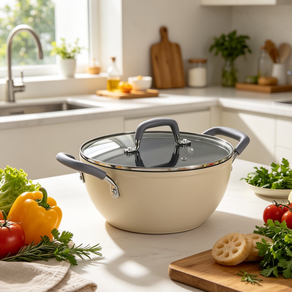 Tramontina Velo Cold Forged Aluminum Deep Kadai Cookware BEIGE