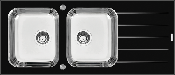 Vitra 2C 34 R 116x50 Double Sink with Drainer T304 with Glass