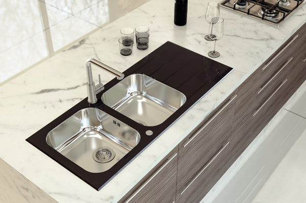 Vitra 2C 34 R 116x50 Double Sink with Drainer T304 with Glass
