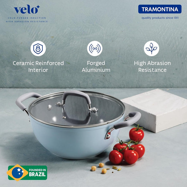 Tramontina Velo Cold Forged Aluminum Deep Kadai Cookware BLUE