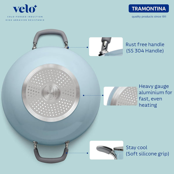 Tramontina Velo Cold Forged Aluminum Deep Kadai Cookware BLUE