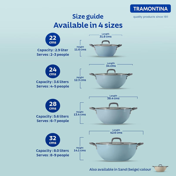 Tramontina Velo Cold Forged Aluminum Deep Kadai Cookware BLUE