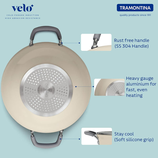 Tramontina Velo Cold Forged Aluminum Deep Kadai Cookware BEIGE