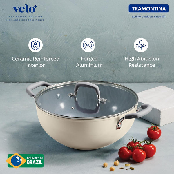 Tramontina Velo Cold Forged Aluminum Deep Kadai Cookware BEIGE