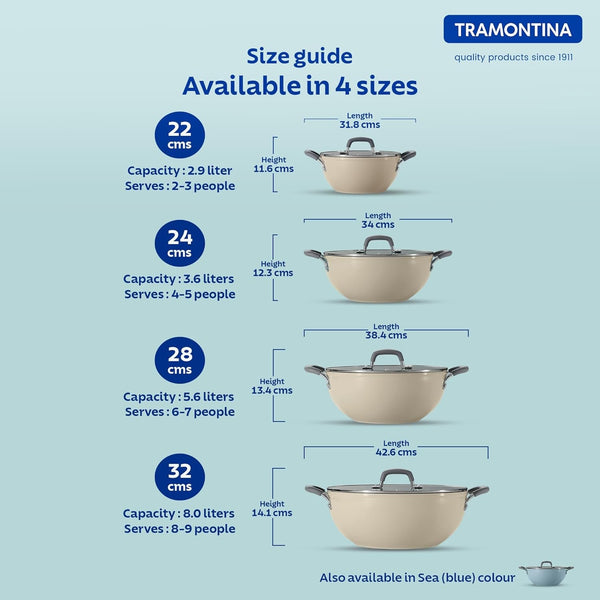 Tramontina Velo Cold Forged Aluminum Deep Kadai Cookware BEIGE