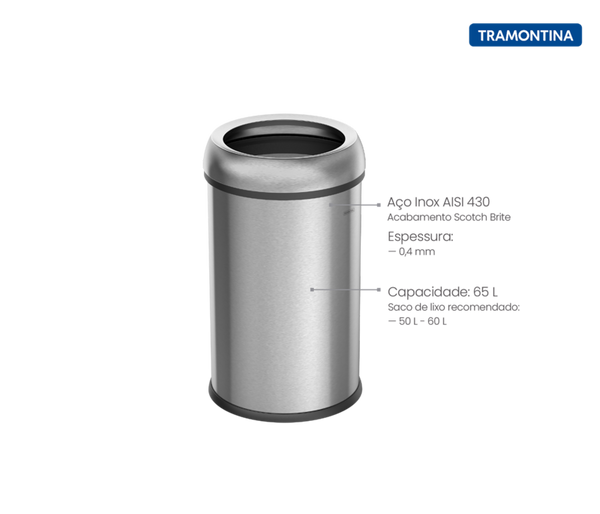 Institutional S/S Trash Bin 65L Open Type